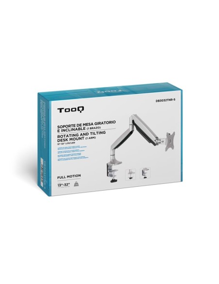 SOPORTE DE MESA TV MONITOR TOOQ GIRATORIO INCLINABLE 13-32 1 BRAZO SILVER