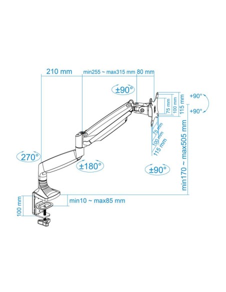 SOPORTE DE MESA TV MONITOR TOOQ GIRATORIO INCLINABLE 13-32 1 BRAZO SILVER