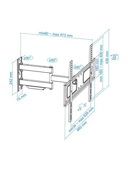 SOPORTE TV MONITOR TOOQ 37-70 50KG INCLINABLE/GIRATORIO