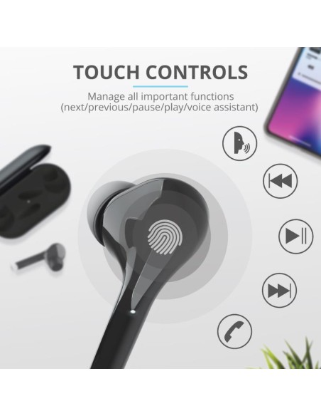 AURICULARES TRUST NIKA TOUCH EARPHONES BLUETOOTH WIRELESS BLACK