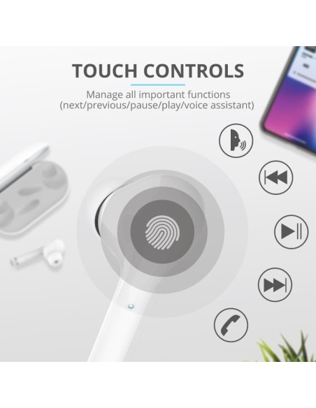 AURICULARES TRUST NIKA TOUCH EARPHONES BLUETOOTH WIRELESS WHITE