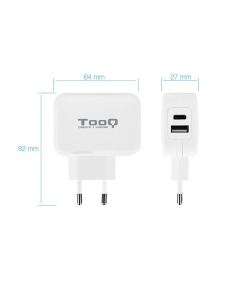 CARGADOR SMARTPHONE/TABLET TOOQ 12W USB 3.0 + 15W USB-C WHITE