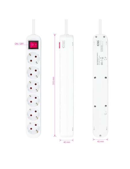 REGLETA NANOCABLE 6 SCHUKOS INTERRUPTOR 1,4M WHITE