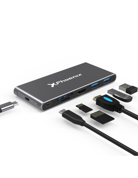 CAJA EXTERNA PHOENIX M.2 SSD SATA M2 USB-C + HUB 7EN1 USB-C+USB+HDMI+SD 60W