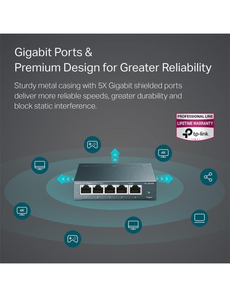 SWITCH TP-LINK TL-SG105S GIGABIT 5 PUERTOS METALICO