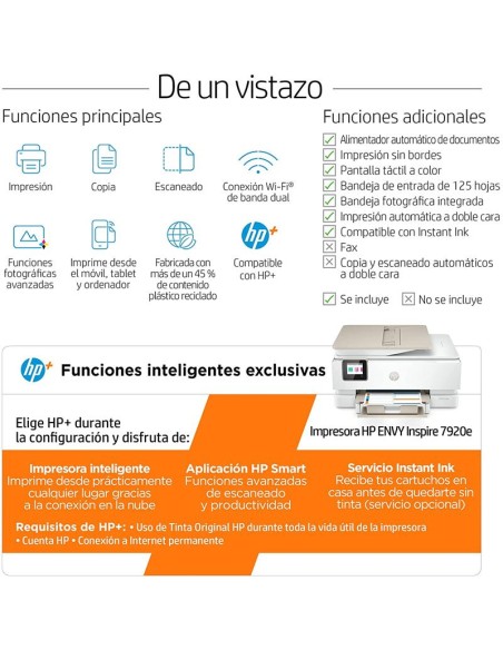 IMPRESORA HP DESKJET MULTIFUNCION ENVY 7920E COLOR WIFI WHITE