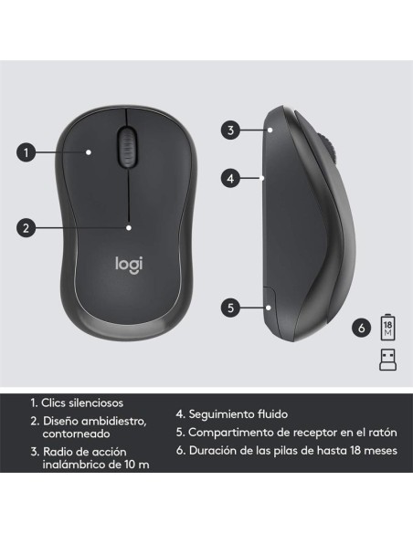 TECLADO + RATON LOGITECH MK295 WIRELESS SILENT GRAFITO