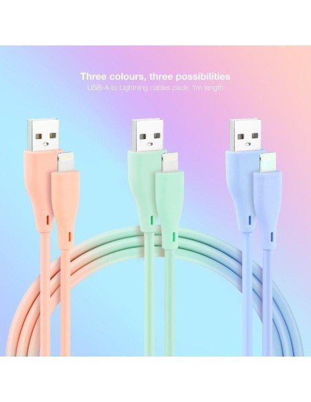 CABLE LIGHTNING A USB 2.0 NANOCABLE A/M 1M 3UD BLUE PINK GREEN