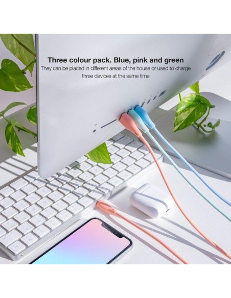 CABLE LIGHTNING A USB 2.0 NANOCABLE A/M 1M 3UD BLUE PINK GREEN