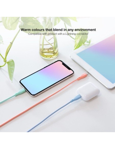 CABLE LIGHTNING A USB 2.0 NANOCABLE A/M 1M 3UD BLUE PINK GREEN LISO