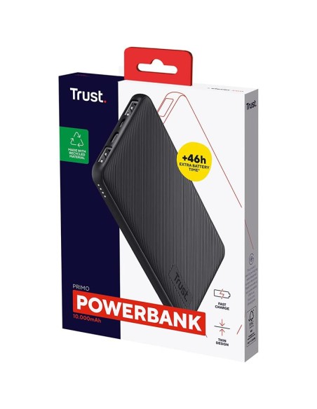 POWERBANK TRUST PRIMO SLIM 10000MAH 2A USB + USB-C + MICRO-USB ECO BLACK