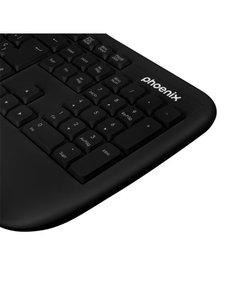 TECLADO PHOENIX K201 ERGONOMICO WIRELESS BLACK
