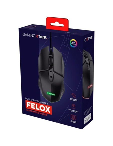 RATON TRUST GAMING GXT 109 FELOX RGB USB 6400DPI 6 BOTONES BLACK