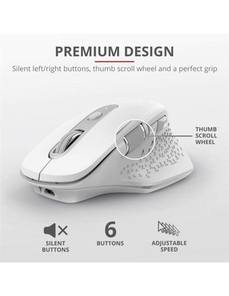 RATON TRUST OZAA ERGONOMICO RECARGABLE WIRELESS WHITE