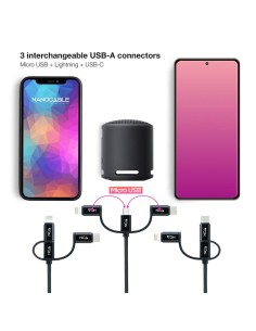 CABLE USB 3 EN 1 USB-A / USB-C MICROUSB LIGHTNING 1M NANOCABLE 2