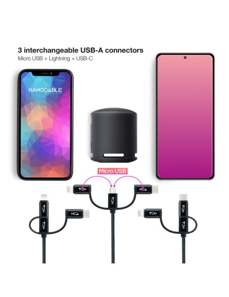 CABLE USB 3 EN 1 USB-A / USB-C MICROUSB LIGHTNING 1M NANOCABLE
