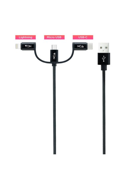 CABLE USB 3 EN 1 USB-A / USB-C MICROUSB LIGHTNING 1M NANOCABLE