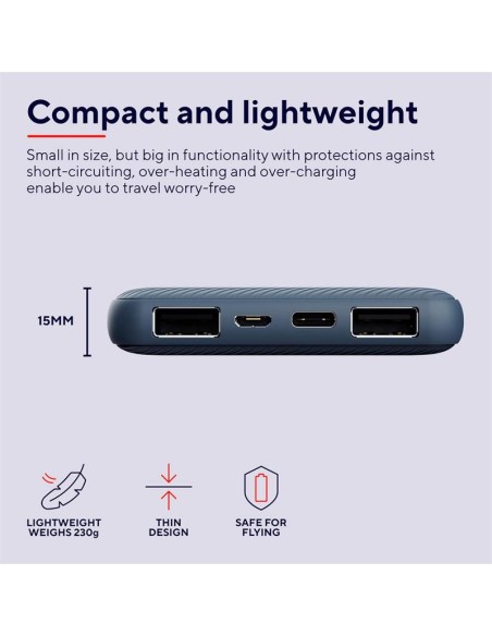 POWERBANK TRUST PRIMO SLIM 10000MAH X2 USB-A + USB-C + MICRO-USB ECO BLUE