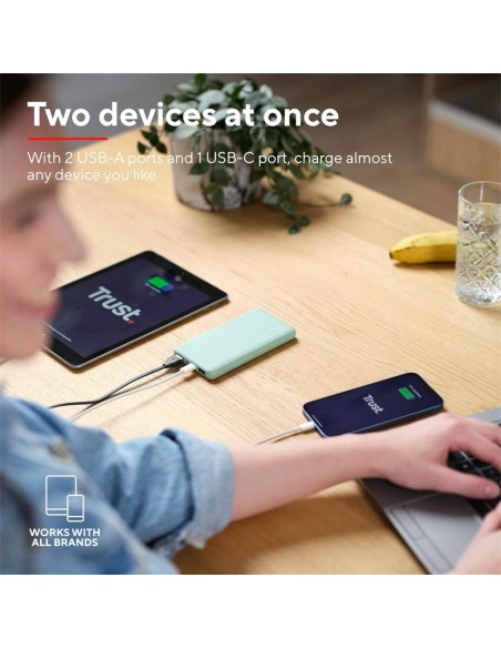 POWERBANK TRUST PRIMO SLIM 10000MAH X2 USB-A + USB-C + MICRO-USB ECO GREEN