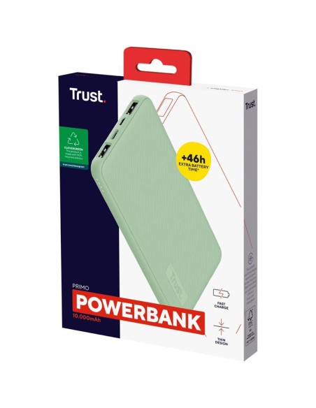 POWERBANK TRUST PRIMO SLIM 10000MAH X2 USB-A + USB-C + MICRO-USB ECO GREEN