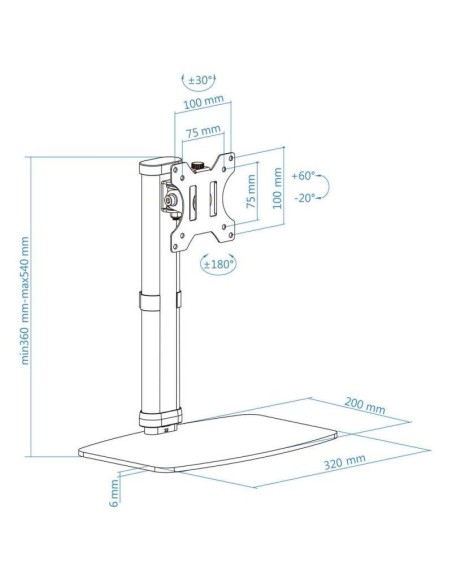 SOPORTE DE MESA TV MONITOR TOOQ REG.ALTURA GIR. INCL. 17-27 WHITE