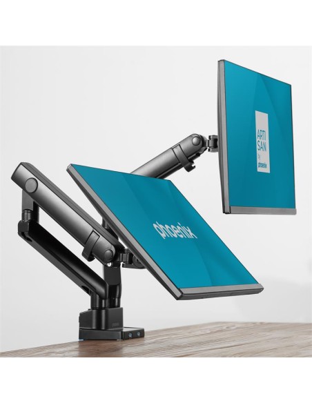 SOPORTE DE MESA TV/MONITOR PHOENIX 17-32 2 BRAZOS USB RESORTE GAS BLACK