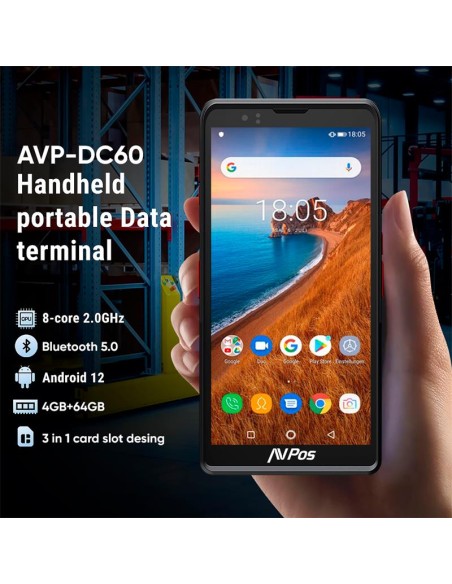 CAPTURADOR PDA AVPOS DC60 6 OCTA/4G/64G/WIFI/BT/NFC/2D/4G/FUNDA ANDROID