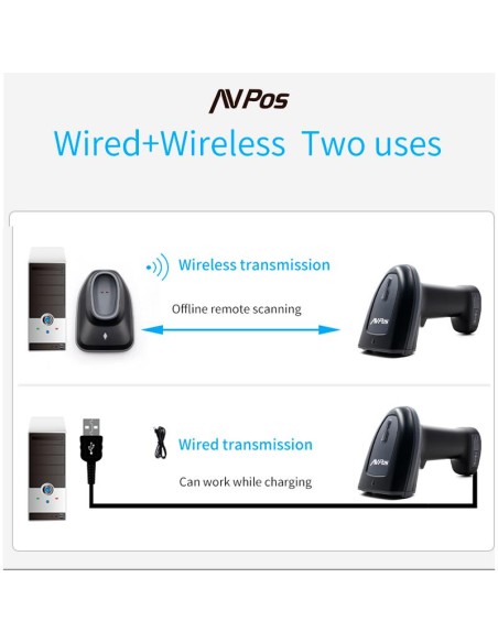 LECTOR AVPOS CODIGOS 1D + 2D +QR BT230 WIRELESS 2.4 + BLUETOOTH + USB
