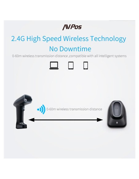 LECTOR AVPOS CODIGOS 1D + 2D +QR BT230 WIRELESS 2.4 + BLUETOOTH + USB
