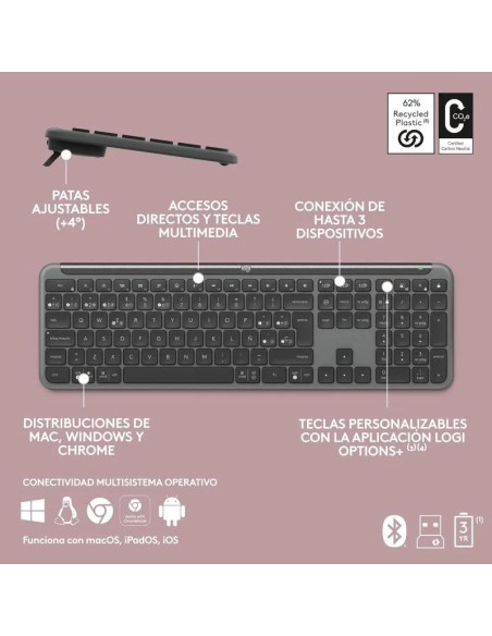 TECLADO + RATON LOGITECH MK950 SIGNATURE SLIM BUSINESS WIRELESS BT BLACK