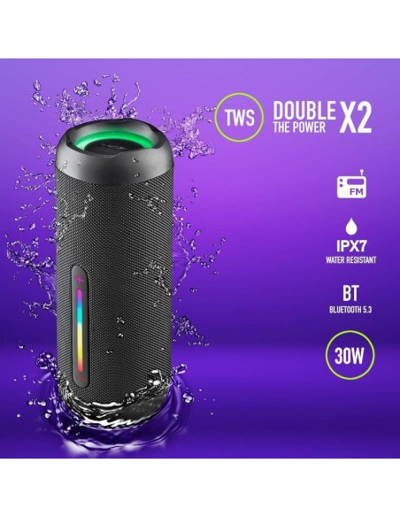 ALTAVOCES NGS ROLLER FURIA 2 RGB PORTATIL WATERPROOF IPX7/BT/USB/AUX BLACK