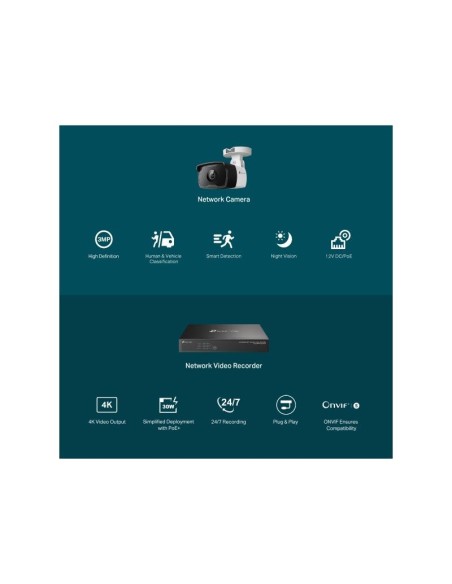 PACK CAMARA TP-LINK VIGI 4X BULLET 3MP POE + GRABADOR IP 8 CH POE