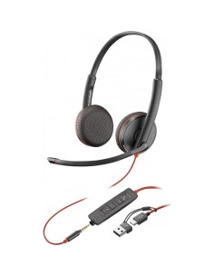 AURICULAR + MICROFONO POLY BLACKWIRE 3225 BIAURAL 3.5MM + ADAPTADOR USB-A/C