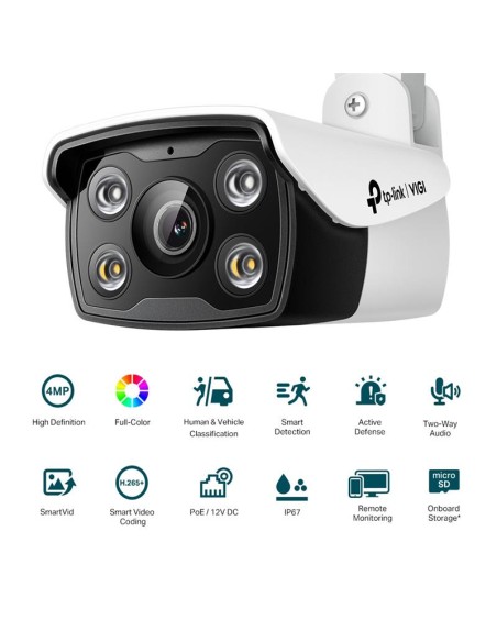CAMARA IP TP-LINK VIGI BULLET EXTERIOR MICROSD 4MP 4MM IR 30M IP67 POE
