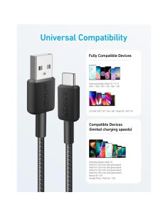 CABLE ANKER 322 USB-A TO USB-C TRENZADO 1.8M 45W BLACK
