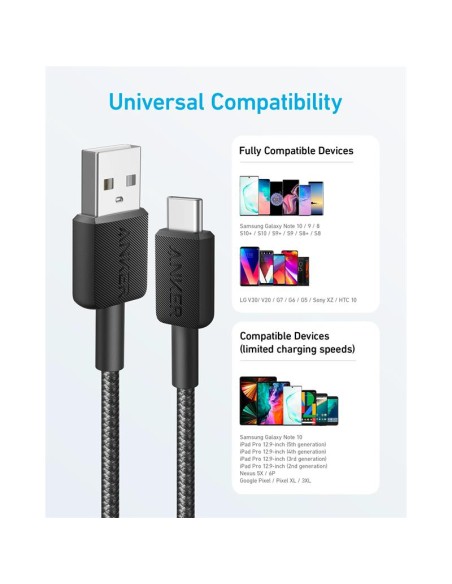 CABLE ANKER 322 USB-A TO USB-C TRENZADO 1.8M 45W BLACK