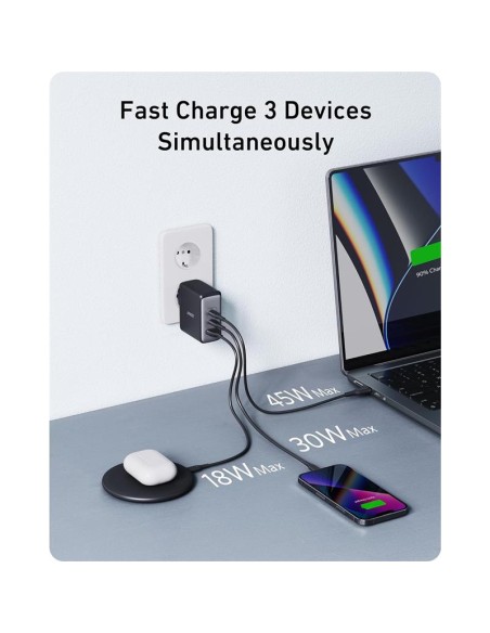 CARGADOR ANKER 736 NANO II 100W FAST CHARGE 3XUSB-C 1X45W+1X30W+1X18W BK