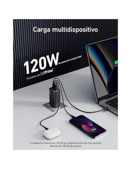 CARGADOR ANKER 737 PRIME 120W FAST CHARGE 2XUSB-C + 1XUSB-A BLACK