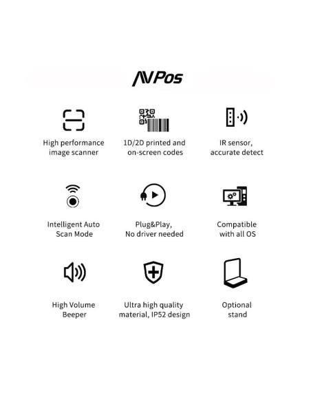 LECTOR CODIGOS AVPOS BP760 OMNIDIRECCIONAL SOBREMESA USB 1D +2D + QR