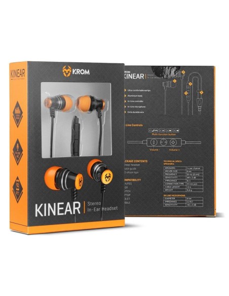 AURICULARES + MICROFONO KROM KINEAR IN EAR AUX MULTIPLATAFORMA BLACK/ORANGE