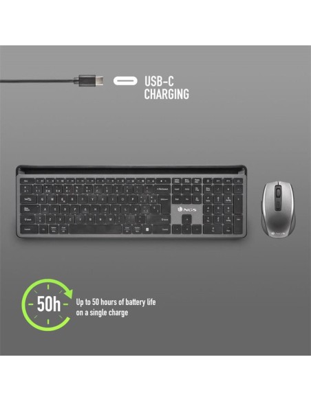 TECLADO + RATON NGS ECLIPSE SLIM SILENT WIRELESS BT MULTI RECARGABLE GREY
