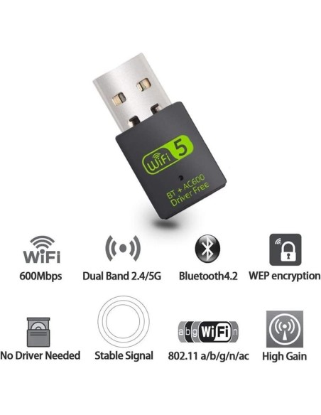 WIRELESS ADAPTADOR ONEWAY WIFI 600MBPS + BLUETOOTH 5.0 BLACK