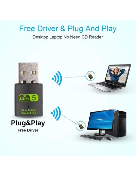 WIRELESS ADAPTADOR ONEWAY WIFI 600MBPS + BLUETOOTH 5.0 BLACK