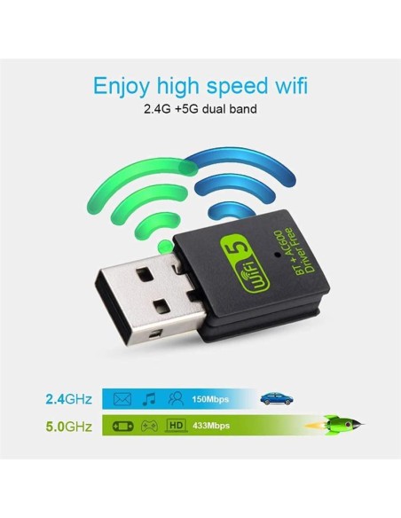 WIRELESS ADAPTADOR ONEWAY WIFI 600MBPS + BLUETOOTH 5.0 BLACK