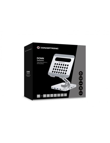 SOPORTE + DOCK USB-C CONCEPTRONIC HDMI USB-C PD 100W USB MICROSD SILVER