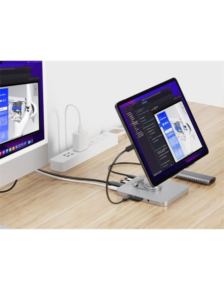 SOPORTE + DOCK USB-C CONCEPTRONIC HDMI USB-C PD 100W USB MICROSD SILVER