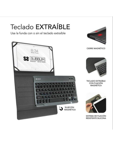 FUNDA + TECLADO SUBBLIM KEYTAB PRO BT PARA TABLETS 10.1-10.8 GREY