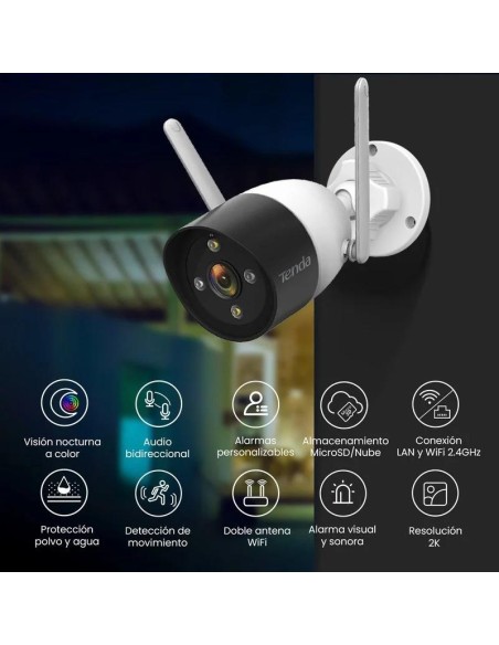 PACK CAMARA TENDA 4X CAMARA IP 2K 3MP IP66 + GRABADOR IP 4 CH