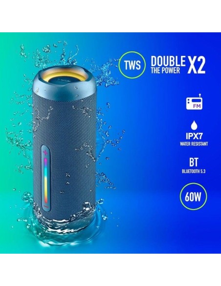ALTAVOCES NGS ROLLER FURIA 3 RGB PORTATIL WATERPROOF 60W IPX7/BT/USB BLUE