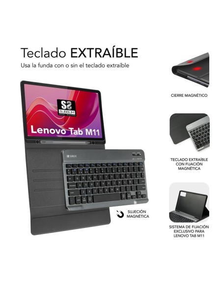 FUNDA + TECLADO SUBBLIM KEYTAB PRO BT PARA TAB LENOVO M11 BLACK